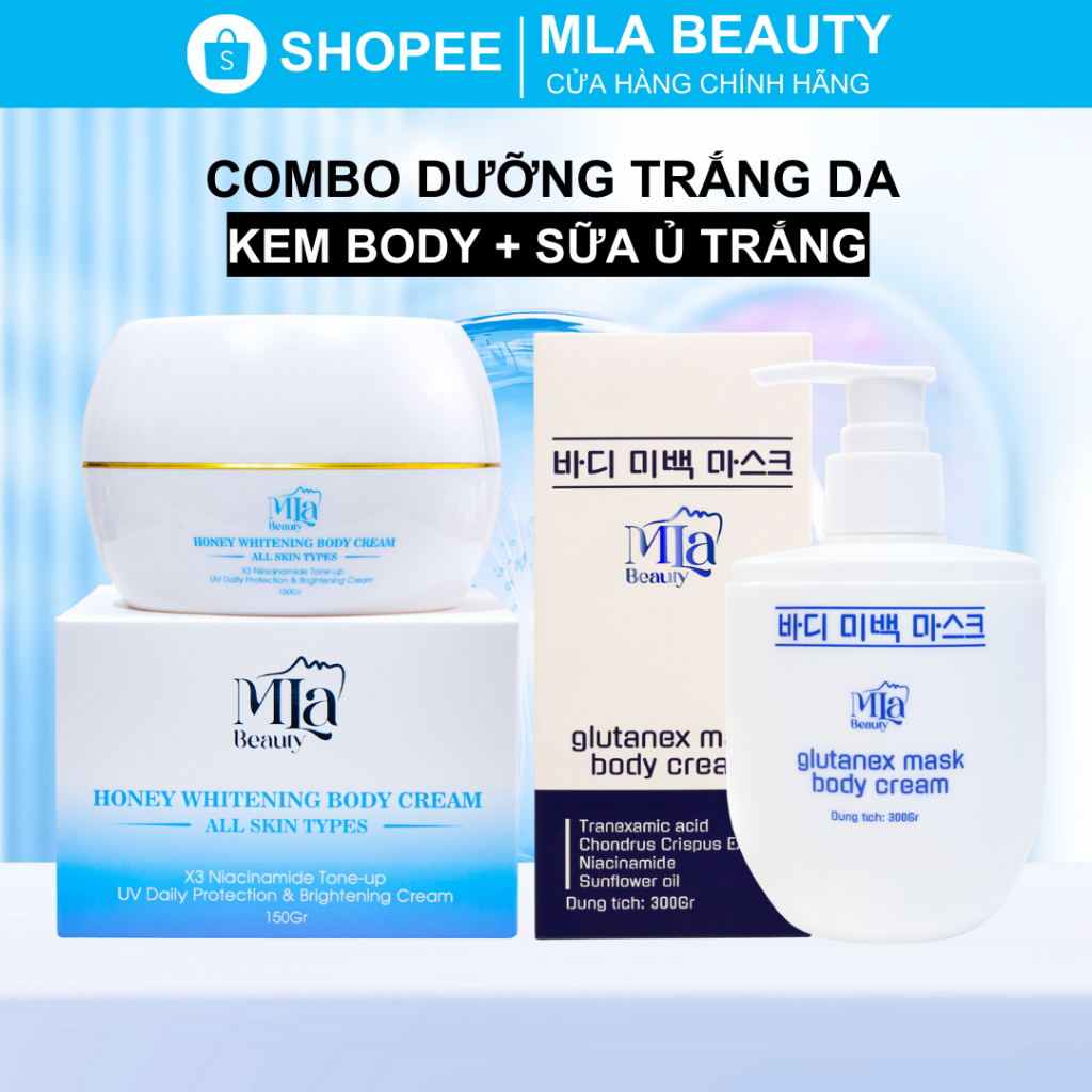 Combo Ủ Trắng Glutanex & Kem Body Dưỡng Trắng Da Honey Whitening Mla Beauty