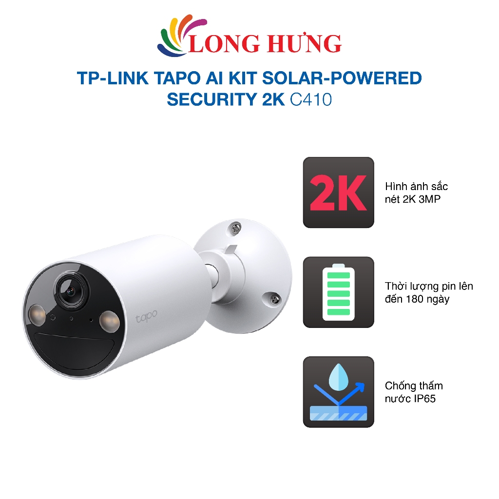 Camera an ninh năng lượng mặt trời TP-Link Tapo AI Kit Solar-Powered Security 2K C410 - Hàng chính h