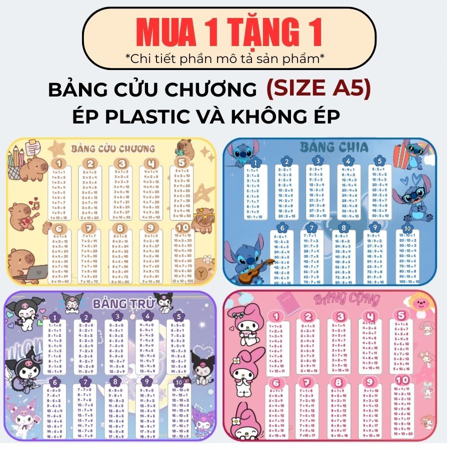 [A5 PLASTIC - mua 1 tặng 1] BẢNG CỘNG, TRỪ, NHÂN, CHIA size a5 ép plastic và không ép cho bé tập làm