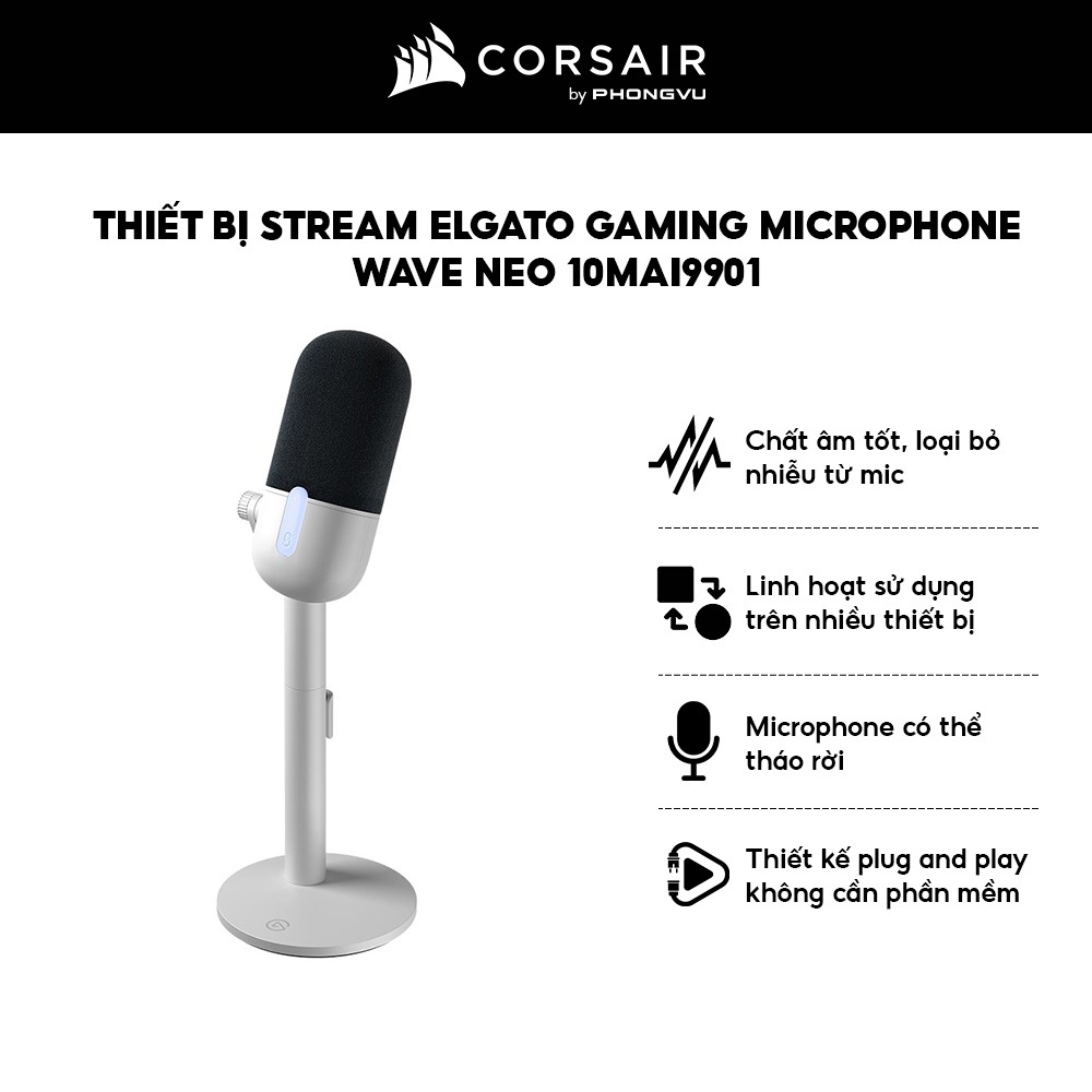 Microphone Elgato Wave Neo (10MAI9901) - Mic USB Condenser, 24-bit/96kHz, Tương Thích PC/PS5/iPad