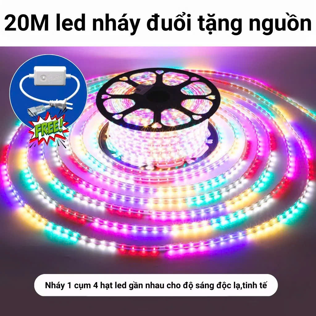 20M Dây Led Nháy Đuổi Chip 2835 Tặng kèm nguồn Led Đuổi, Dây Chống Nước