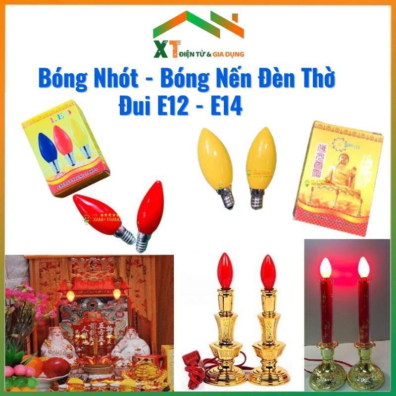 Bóng đèn quả nhót - E12 E14, bóng led đèn thờ tiết kiệm điện 1W, đèn trái ớt ban ông địa