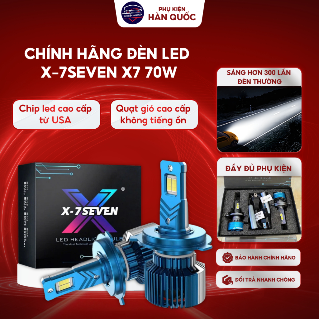 Chính hãng Đèn Led X-7SEVEN X7 70W chuyên dụng cho Vf3, VF5 chiếu sáng xa, bảo hành 3 năm