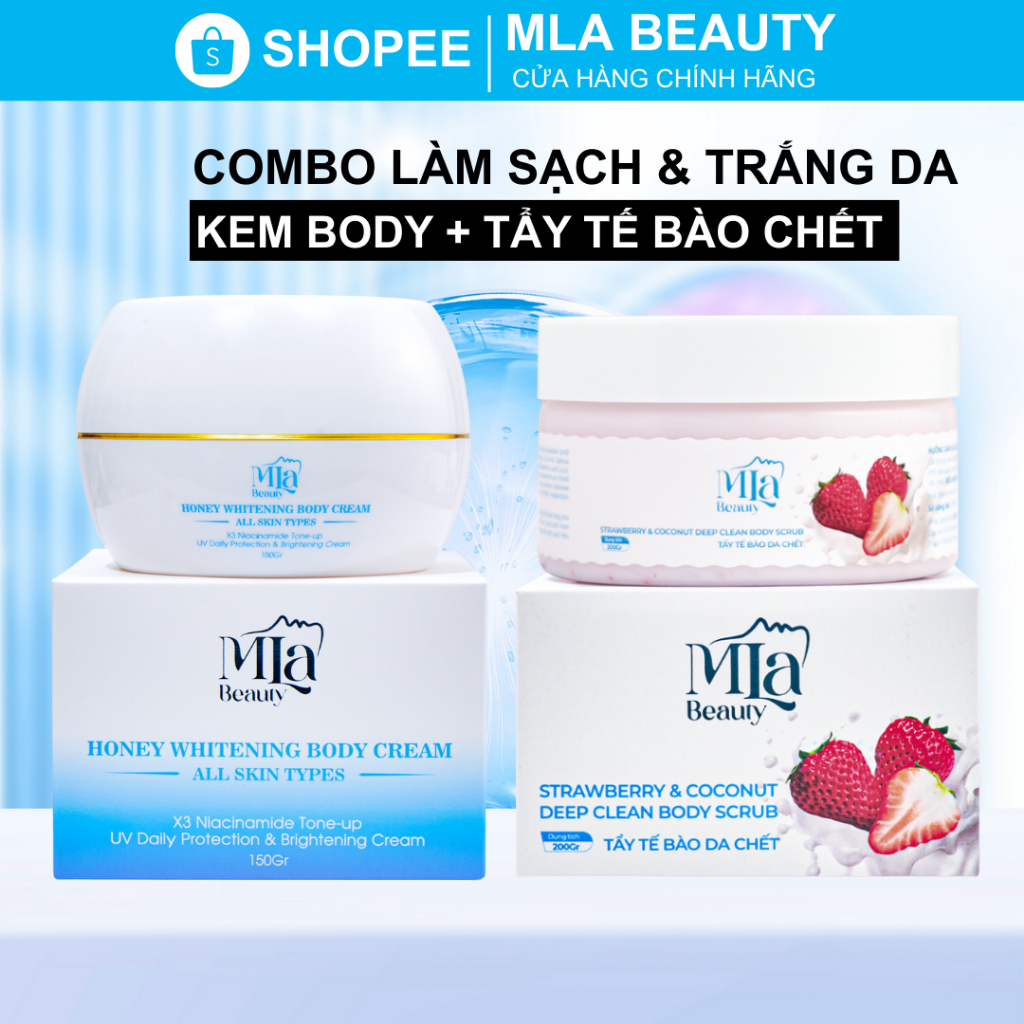 Combo Sáng Da Kem Body Dưỡng Trắng Da Honey Whitening & Tẩy Tế Bào Chết Mla Beauty