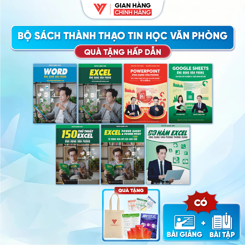 Bộ 7 Sách Word - Excel - PowerPoint - Google Sheets - 150 TT - Power Query - 90 Hàm Kèm VIDEO BÀI GI