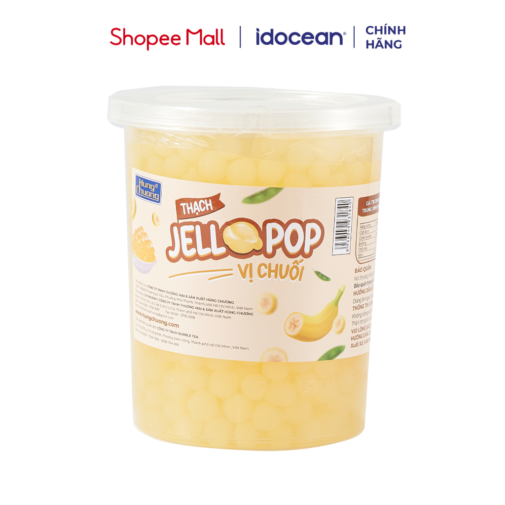 Thạch Jello Pop Vị Chuối Hùng Chương 1kg (Thạch trái cây, topping trà sữa, trà trái cây, tráng miệng, kem, pudding)