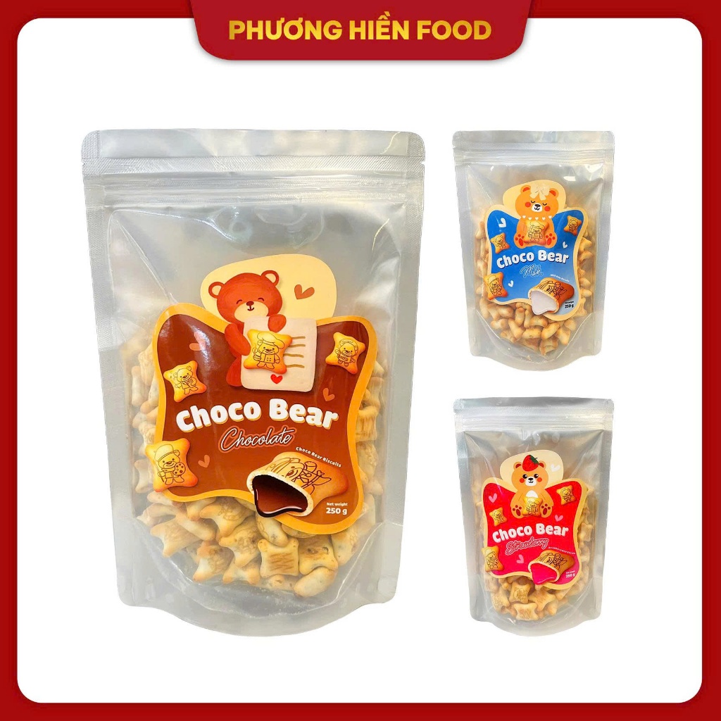 [Vfoods] Bánh quy gấu nhân sữa Vfoods 250g túi các vị nhập khẩu Thái Lan