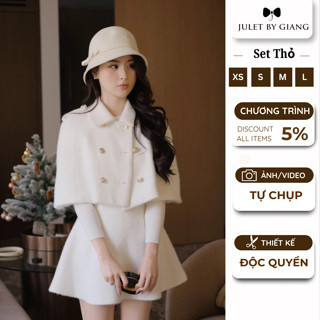   JULETBYGIANG  Set áo khoác dạ và chân váy dạ thỏ trắng thiết kế phong cách tiểu thư thanh lịch 