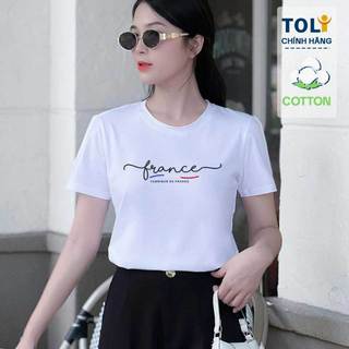  Áo thun nữ cổ tròn TOLI PSB1002 – In chữ France form vừa dáng vải cotton  4 chiều mềm mại 