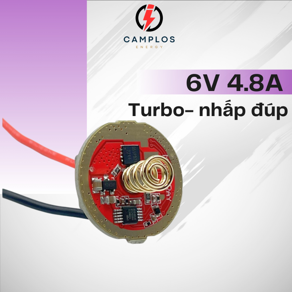 Camplos Trình điều khiển cho đèn pin siêu sáng công tắc đuôi 6V 4.8a đầu vào 1 pin lithium 3.7-4.2V 