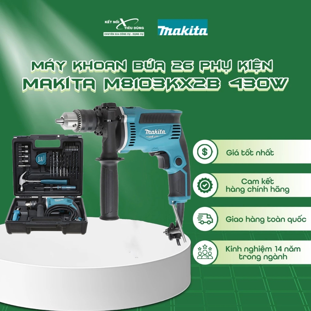 Máy khoan búa 26 phụ kiện Makita M8103KX2B 430W | Kết Nối Tiêu Dùng