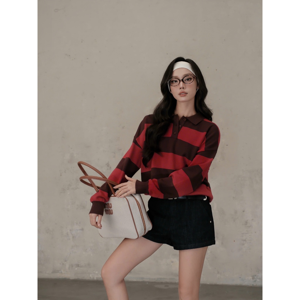 KIDO - Áo len cổ polo tay dài kẻ sọc ASTRID TOP