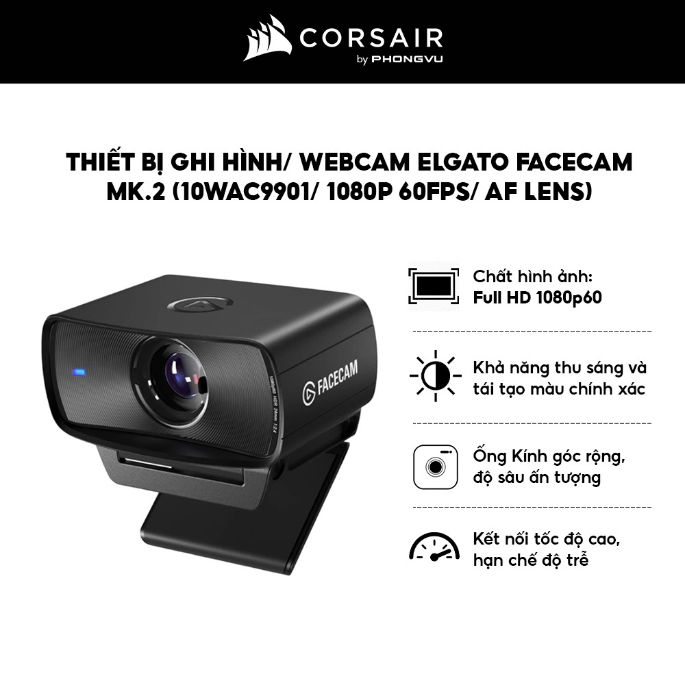 Webcam Elgato Facecam MK.2 (10WAC9901) - Full HD 1080p 60fps, Cảm Biến Sony Starvis, Hỗ Trợ HDR