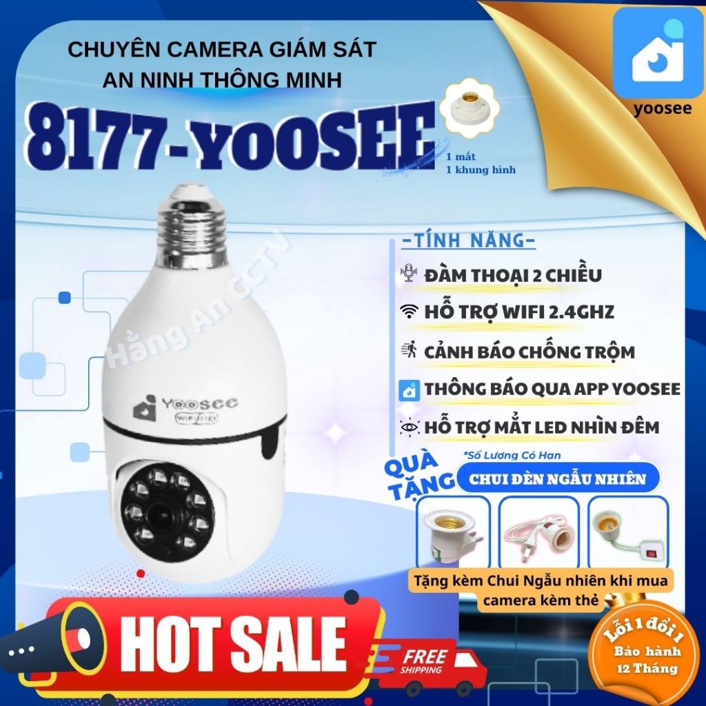 Camera Bóng Đèn YOOSEE xoay 355 độ  - Báo động phát hiện chuyển động có âm thanh- Ánh sáng đêm-Hỗ Tr