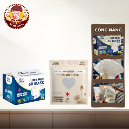 Khẩu Trang (Túi ZIP 10 chiếc) 5D DUY NGỌC Kháng Giọt , Bụi , Tia UV 3 Lớp Hàng Chính Hãng FREESHIP 0