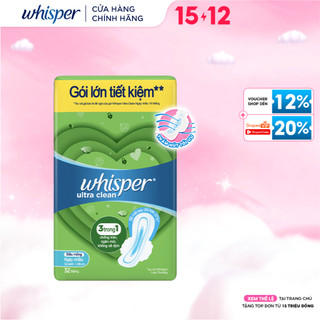 Băng Vệ Sinh WHISPER Ultra Siêu Mỏng Cho Ngày Nhiều 28 CM - Gói 32 Miếng 