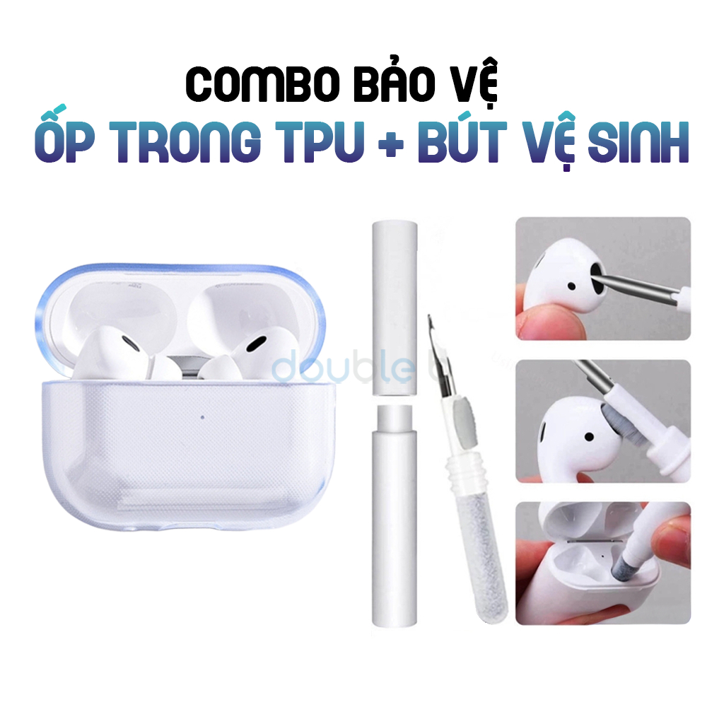 combo vỏ ốp case airpod trong suốt và bút vệ sinh tiện lợi, đa dụng cho airpod pro3/pro2/4/pro/3/2