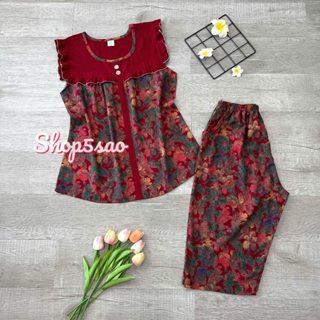  Bộ lanh mặc nhà đồ bộ tole lanh trung niên SHOP5SAO quần lửng áo phối màu  CÓ BIGSIZE   55-80kg  