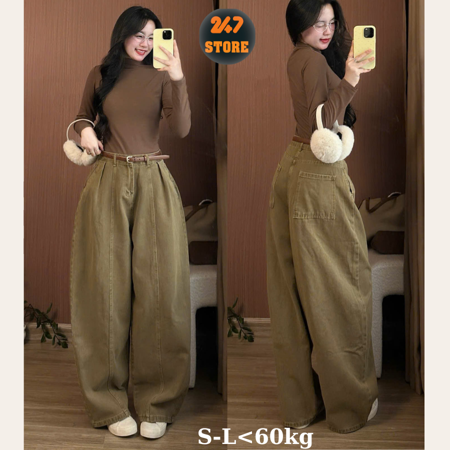 Quần jeans nâu công sở ống cong rộng tôn phối ly trước phối đồ cá tính - 247SSTORE-Qjean6677_P0k35