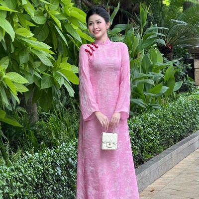 Áo dài thiết kế cách tân tơ óng 2 tà kèm quần THỤC KHUÊ hồng Callene (CC514)