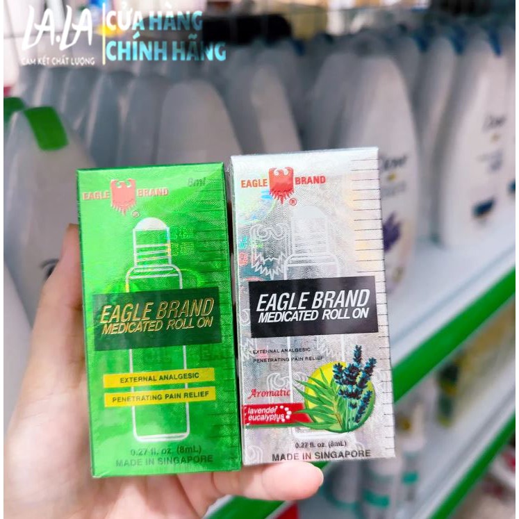 Dầu gió Trắng Con Ó Singapore dạng lăn 8ml chính hãng Eagle Brand Medicated Roll on