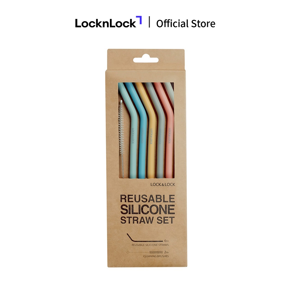 Bộ 6 ống hút silicone có thể tái sử dụng kèm 2 cọ rửa Lock&Lock, 250X78MM - TLL080