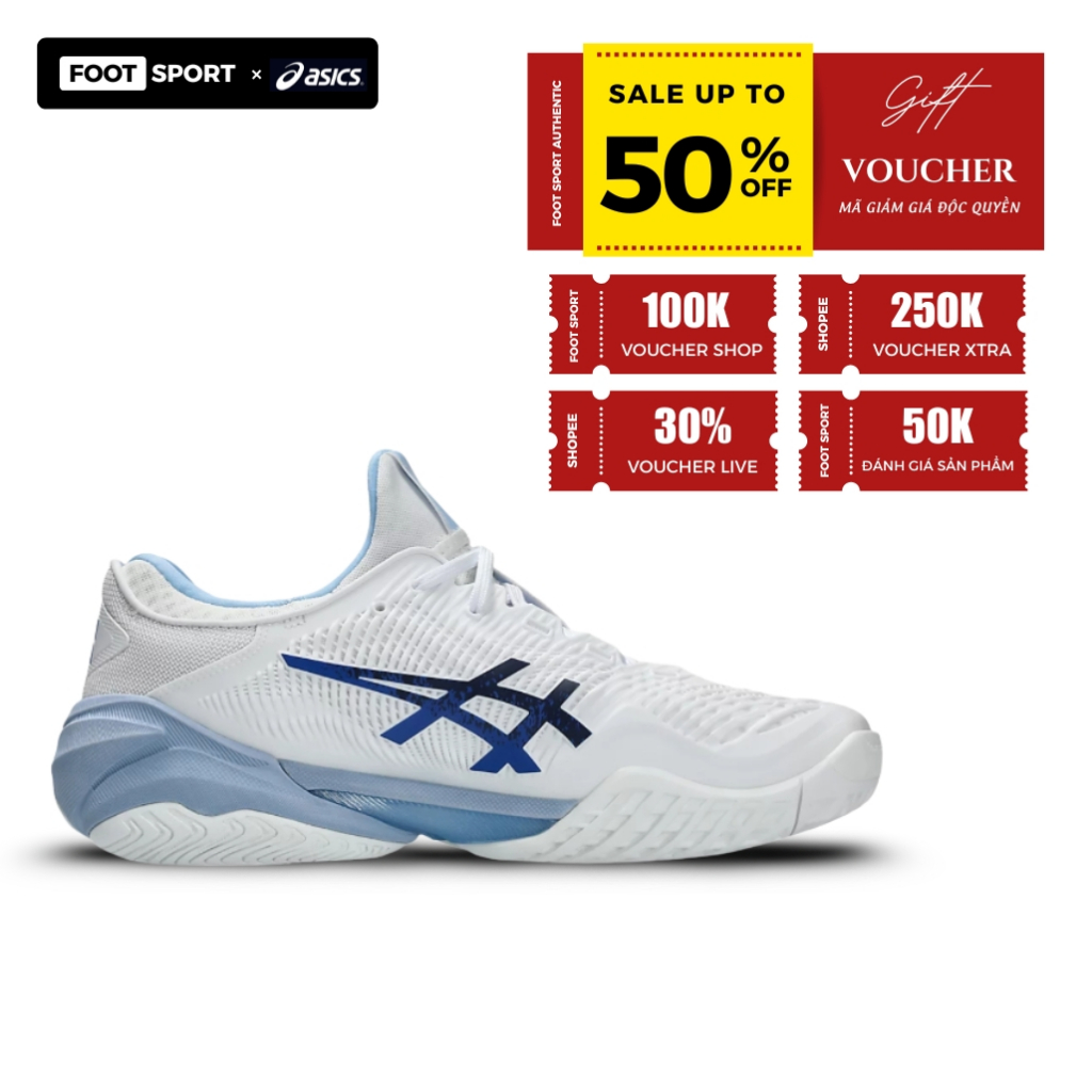 Giày Asics Court FF 3 Novak White Tuna Blue 1041A522-967 thể thao nam nữ, bao check đổi trả 30 ngày