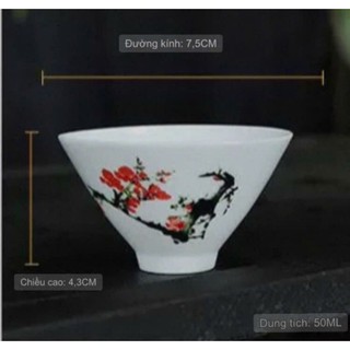 Chén sứ Cảnh Đức vẽ tay chén nón nhỏ