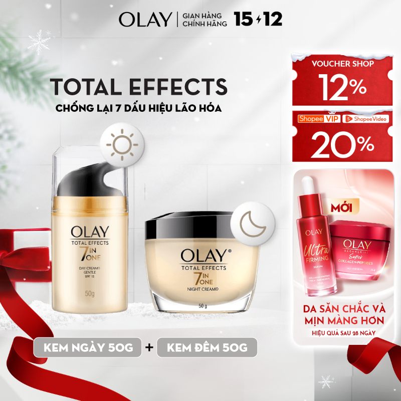 Bộ Kem Dưỡng OLAY TOTAL EFFECTS Ngày & Đêm Phục Hồi & Ngăn 7 Dấu Hiệu Lão Hóa 50G X2