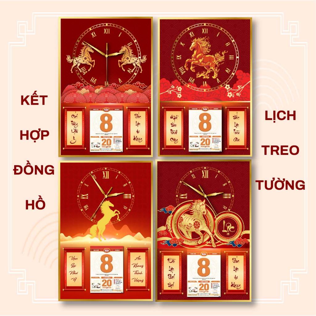 Lịch Tết 2026 - Lịch Kèm Đồng Hồ - Tranh Lịch Tết - Bloc Lịch - Quà Tết - Trang Trí Tết - Decor Tết