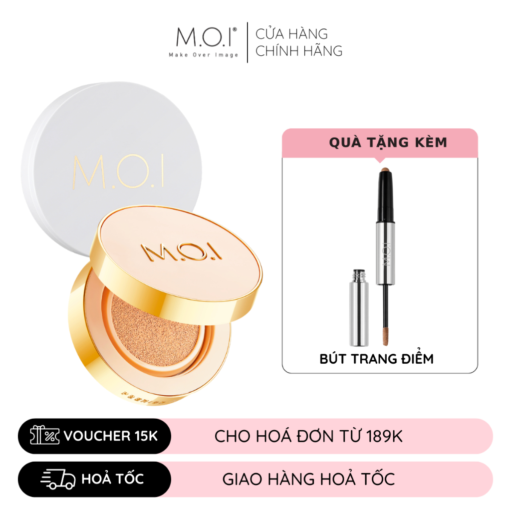 (TẶNG BÚT TRANG ĐIỂM 2 ĐẦU) Combo phấn nước M.O.I Premium Baby Skin Cushion và phấn phủ kiềm dầu M.O