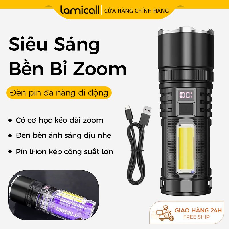 Đèn pin siêu sáng、Công suất cao、Đèn LED COB siêu sáng、Pin 3000mAh、3000mAh、Nhỏ gọn và dễ mang theo