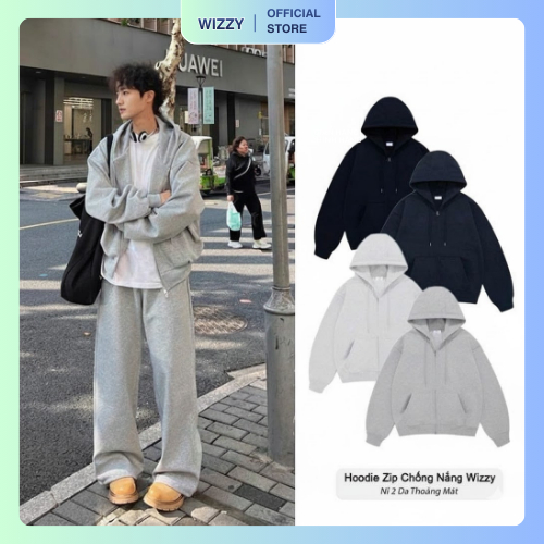 Áo Hoodie Zip Nam Nữ WIZZY Nỉ 2 Da Chống Nắng 2 Lớp Form Rộng Double Zipper Cao Cấp