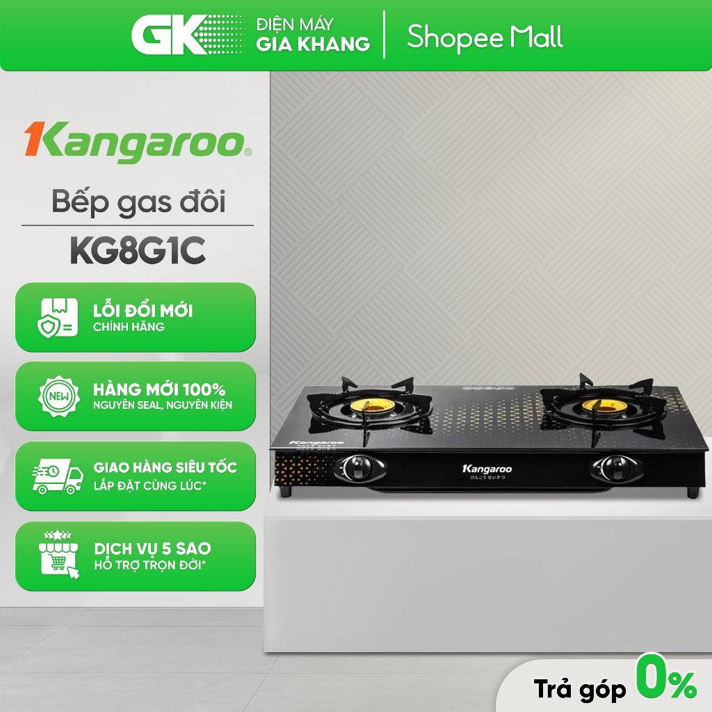 Bếp Gas Đôi KANGAROO Màu Đen KG8G1C [Toàn Quốc]