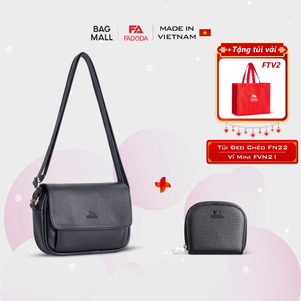 COMBO SIÊU HỜI - Túi đeo chéo nữ đa năng FN22 và Ví da mini thời trang FADODA FVN21