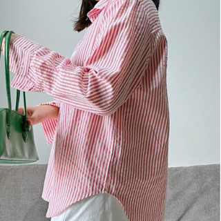  Áo Sơ Mi Nữ Kẻ Sọc Pastel Dài Tay Form Rộng Freesize – DONULATTE 