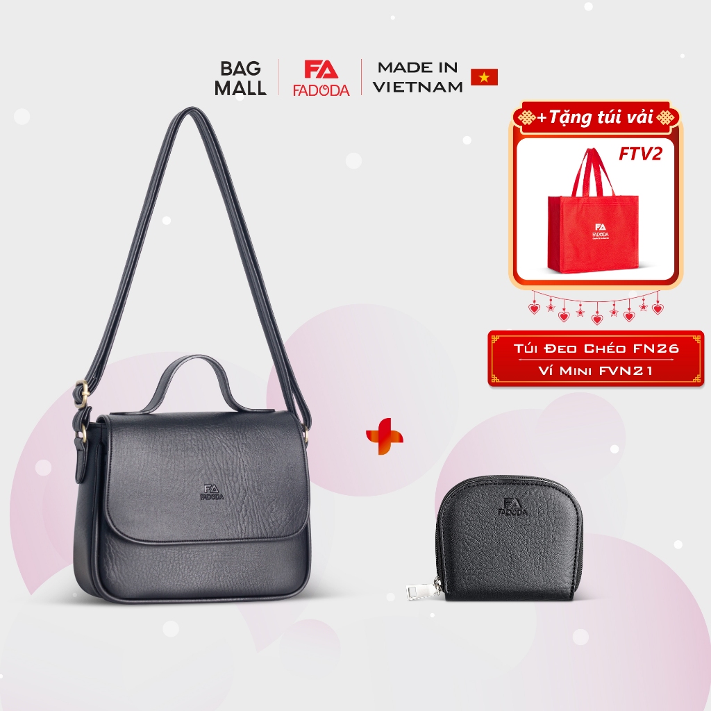 COMBO SIÊU HỜI - Túi đeo chéo nữ cỡ lớn FN26 và Ví da mini thời trang FADODA FVN21