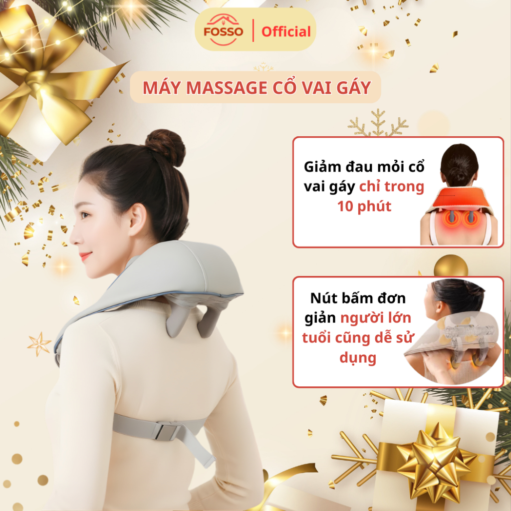 Máy Massage Cổ Vai Gáy 6D Có Đèn Hồng Ngoại, Giảm Đau Nhức, Thư Giãn Tại Nhà