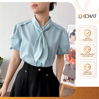  Áo Sơ Mi Nữ CCHAT Dáng Suông Mercado Cổ Nơ Chất Liệu Cao Cấp 15FNT2026ST 