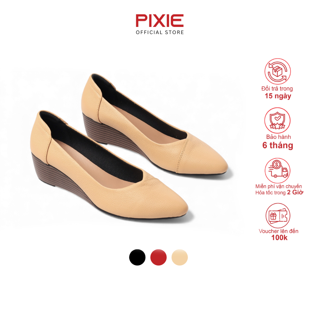  Giày Búp Bê Đế Xuồng Da Thật Gót Cao 5cm Mũi Nhọn Đế Đen Pixie X783 