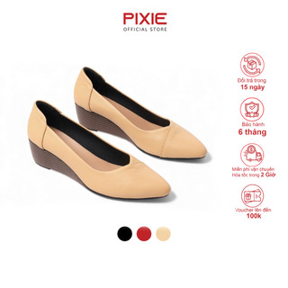  Giày Búp Bê Đế Xuồng Da Thật Gót Cao 5cm Mũi Nhọn Đế Đen Pixie X783 