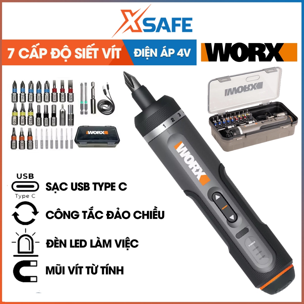 Máy bắn vít mini WORX WX242 4V vặn siết vít 7 mức cấp độ, chất lượng cao hơn Bosch go gen2 gen3
