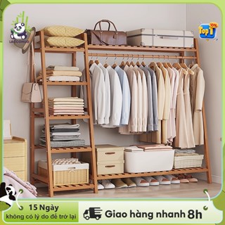  Kệ quần áo kệ treo quần áo và mũ tre đa tầng phân vùng 2 màu gỗ nâu chọn lựa tiết kiệm không gian 