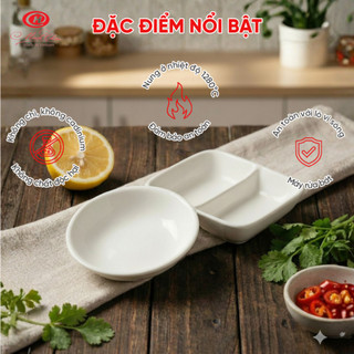 Chén nước chấm Mắm Tiêu 1 Ngăn, 2 Ngăn Trắng Trơn Sứ Minh Châu Cao Cấp, Nhiều Size