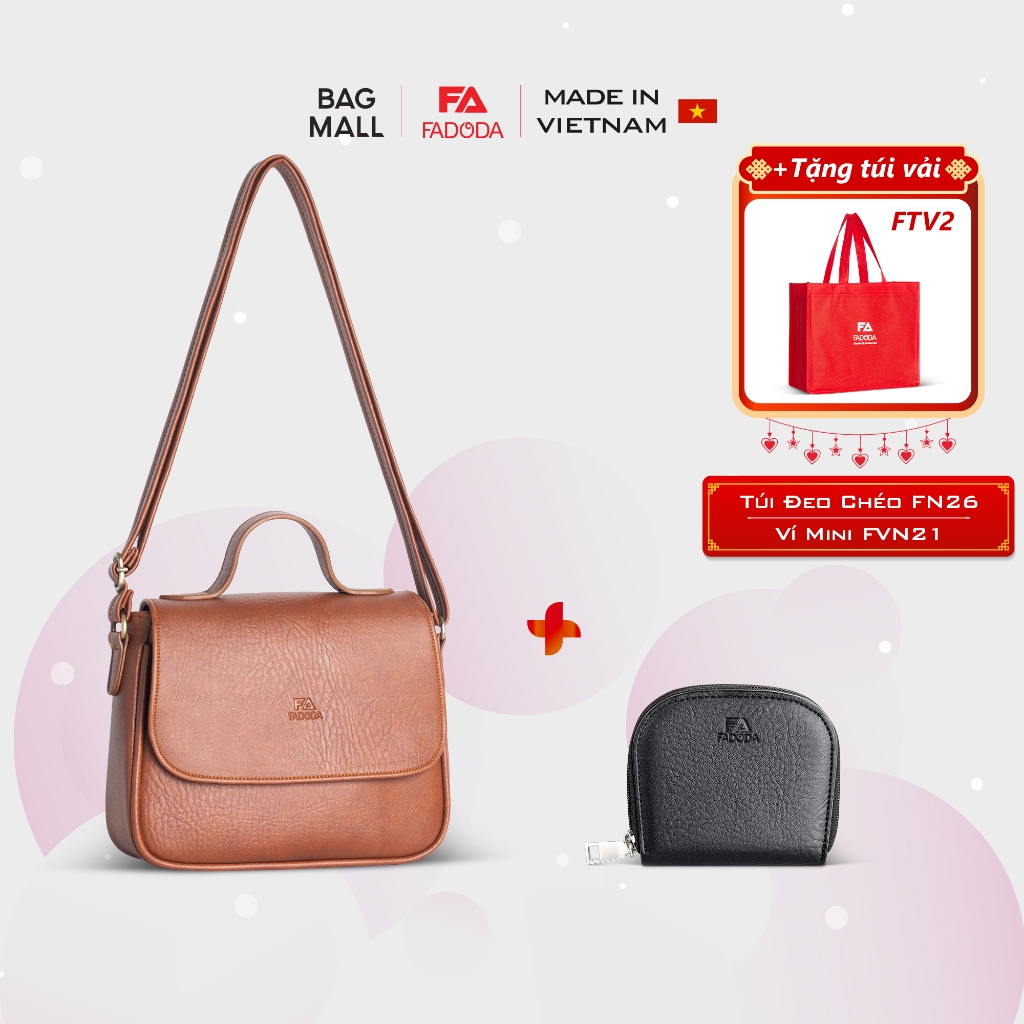 COMBO SIÊU HỜI - Túi đeo chéo nữ tiện lợi FN26 và Ví da mini thời trang FADODA FVN21