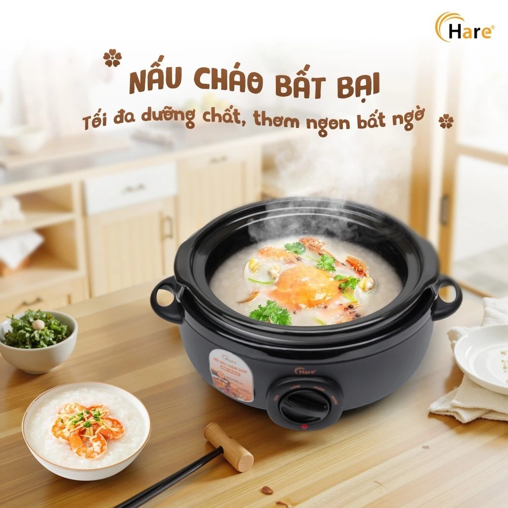 Nồi nấu chậm Hare HR-SC535 dung tích 3.5L kho cá, hầm xương, nấu cháo giữ trọn dưỡng chất