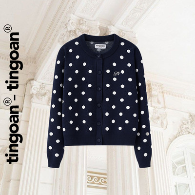 TINGOAN® - Áo khoác dệt kim xanh than cardigan phối chấm bi DOTTIE CARDIGAN/DB