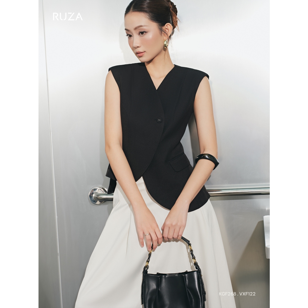 Áo gile nữ tay ngắn RUZA kiểu dáng sang trọng thời trang công sở thanh lịch KGF268