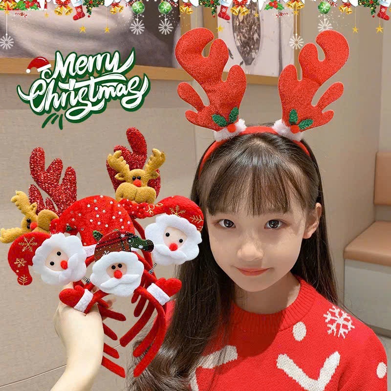 Bờm tuần lộc Noel băng đô phát sáng nhiều màu, đồ cài tóc, kẹp tóc phát sáng có đèn led