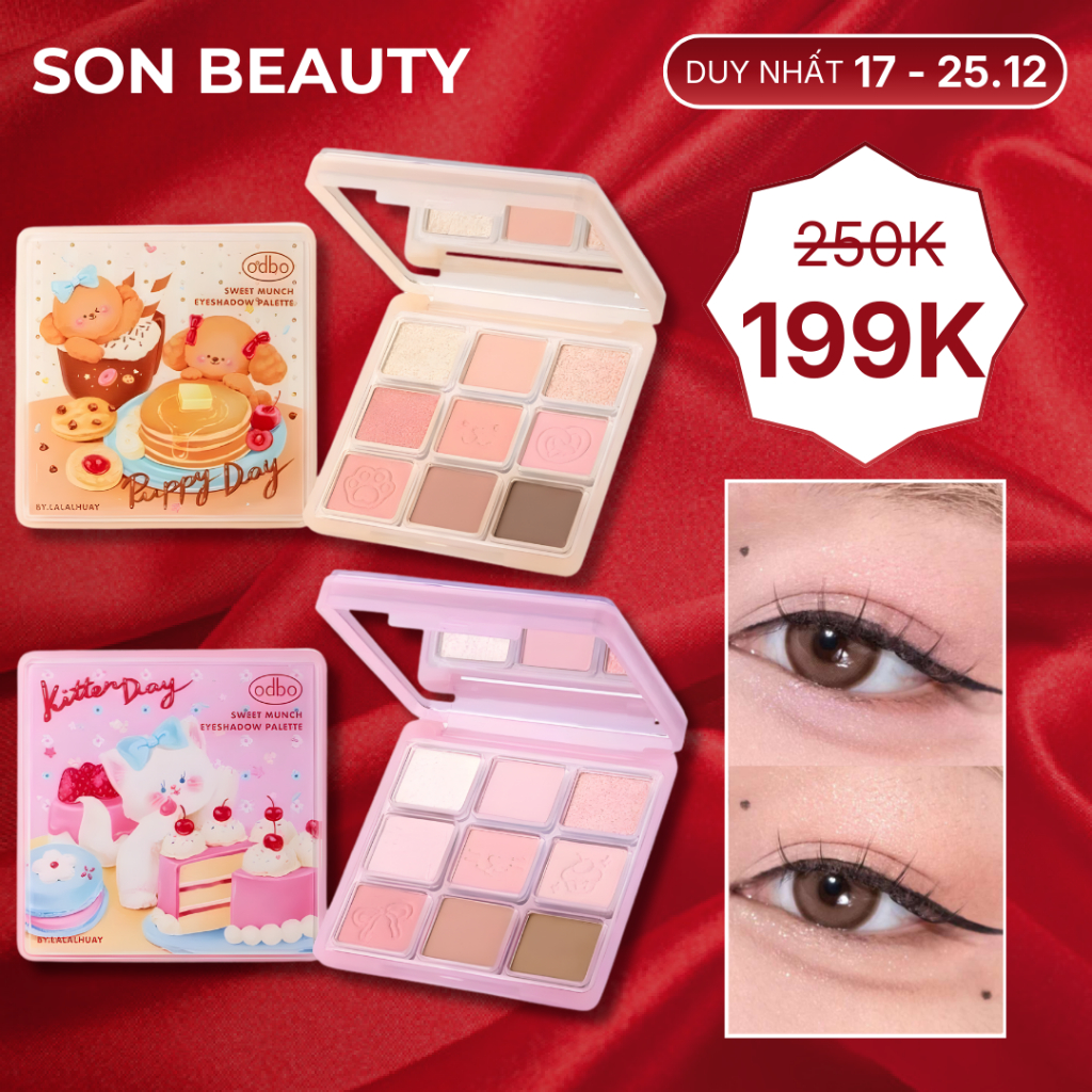[ODBO] Bảng Phấn Mắt 9 Ô Odbo Kitten Day & Puppy Day Mèo & Cún Con Tặng Kèm Kẹp Tóc Sweet Munch 9g